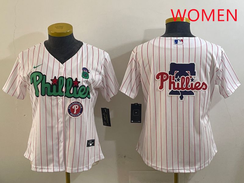 Women Philadelphia Phillies Blank White Stripe Second generation joint name 2025 Nike MLB Jersey style 7->women mlb jersey->Women Jersey